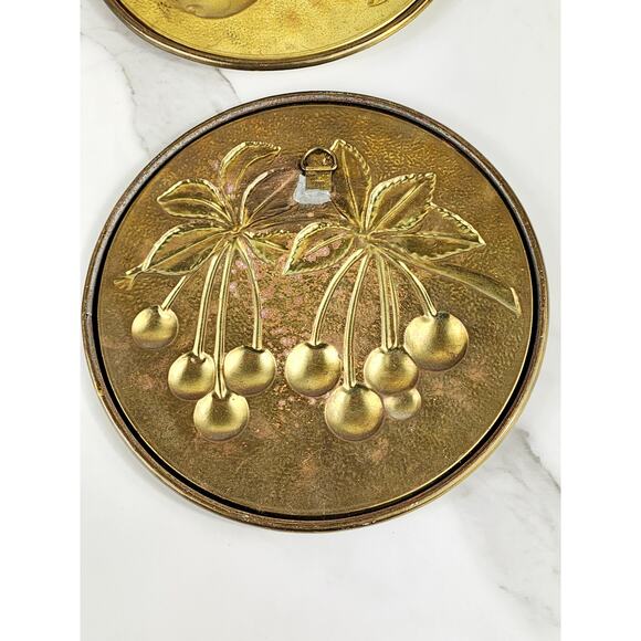 Elpec England Brass Embossed Fruit Wall Hanging Plaques 7 1/2" Home Decor 80s x4 - Picture 15 of 16